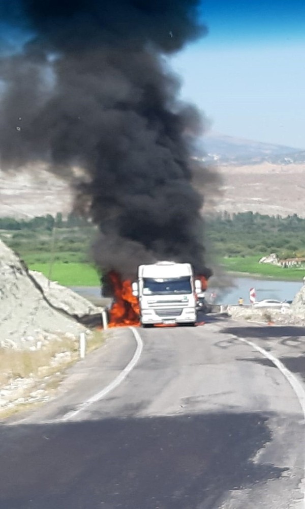 Nallıhan-Ankara karayolunda tır alev aldı