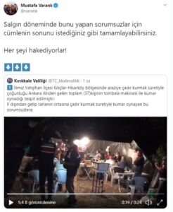 Bakan Varank’tan çadırda kumar görüntülerine tepki: ‘Her şeyi hak ediyorlar’