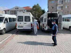 Keskin’de toplu taşıma araçları dezenfekte ediliyor