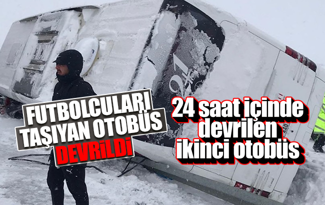 Futbolcuları taşıyan otobüs karlı yolda devrildi: 1 yaralı
