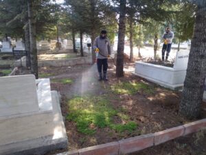 Kırıkkale’deki mezarlıklarda yabani otlarla mücadele