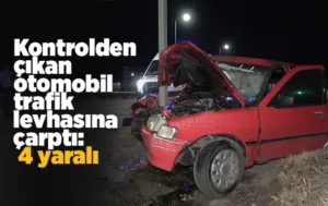 Kontrolden çıkan otomobil trafik levhasına çarptı: 4 yaralı