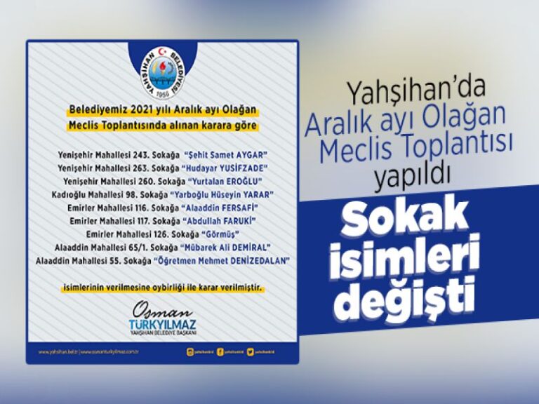 Yahşihan’da sokak isimleri değişti
