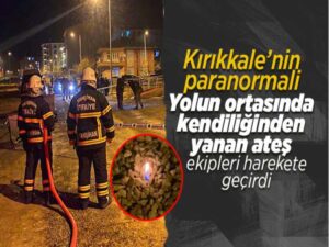 Yolun ortasında kendiliğinden yanan ateş, ekipleri alarma geçirdi