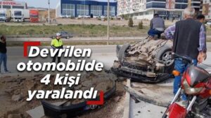 Devrilen otomobilde 4 kişi yaralandı