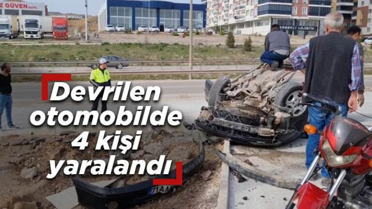Devrilen otomobilde 4 kişi yaralandı