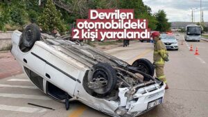 Kırıkkale’de devrilen otomobildeki 2 kişi yaralandı