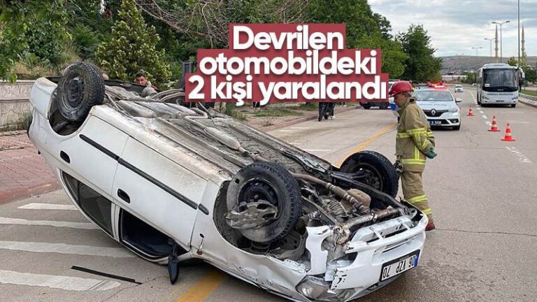 Kırıkkale’de devrilen otomobildeki 2 kişi yaralandı