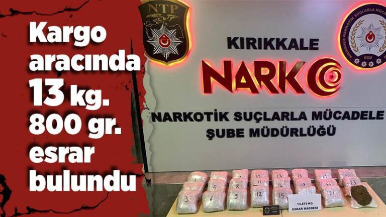Kargo aracında 13 kilo 800 gram esrar bulundu