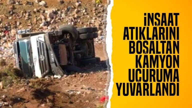 İnşaat atıklarını boşaltan kamyon, uçuruma yuvarlandı