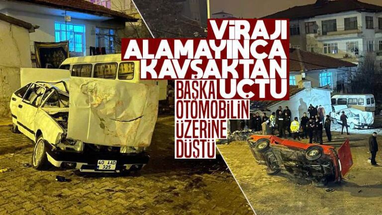 Virajı alamayınca kavşaktan aşağı uçtu