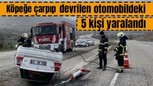 Köpeğe çarpıp devrilen otomobildeki 5 kişi yaralandı