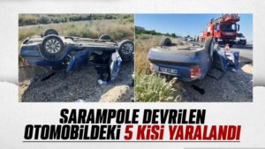 Şarampole devrilen otomobildeki 5 kişi yaralandı