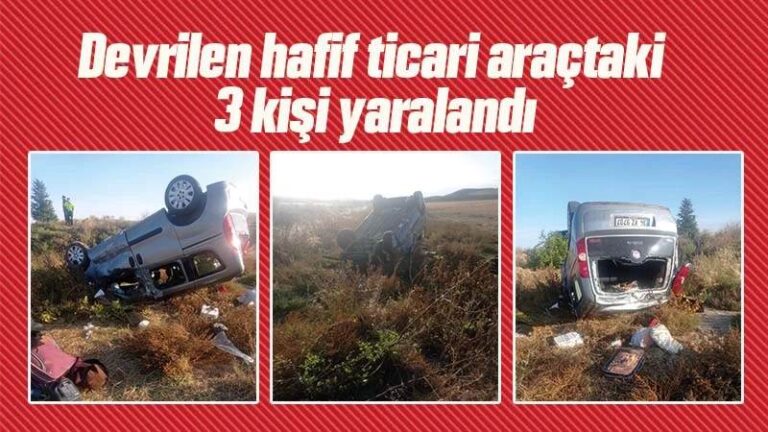 Devrilen ticari araçtaki 3 kişi yaralandı 