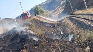 Bahşılı’da tren yolu kenarında yangın çıktı!